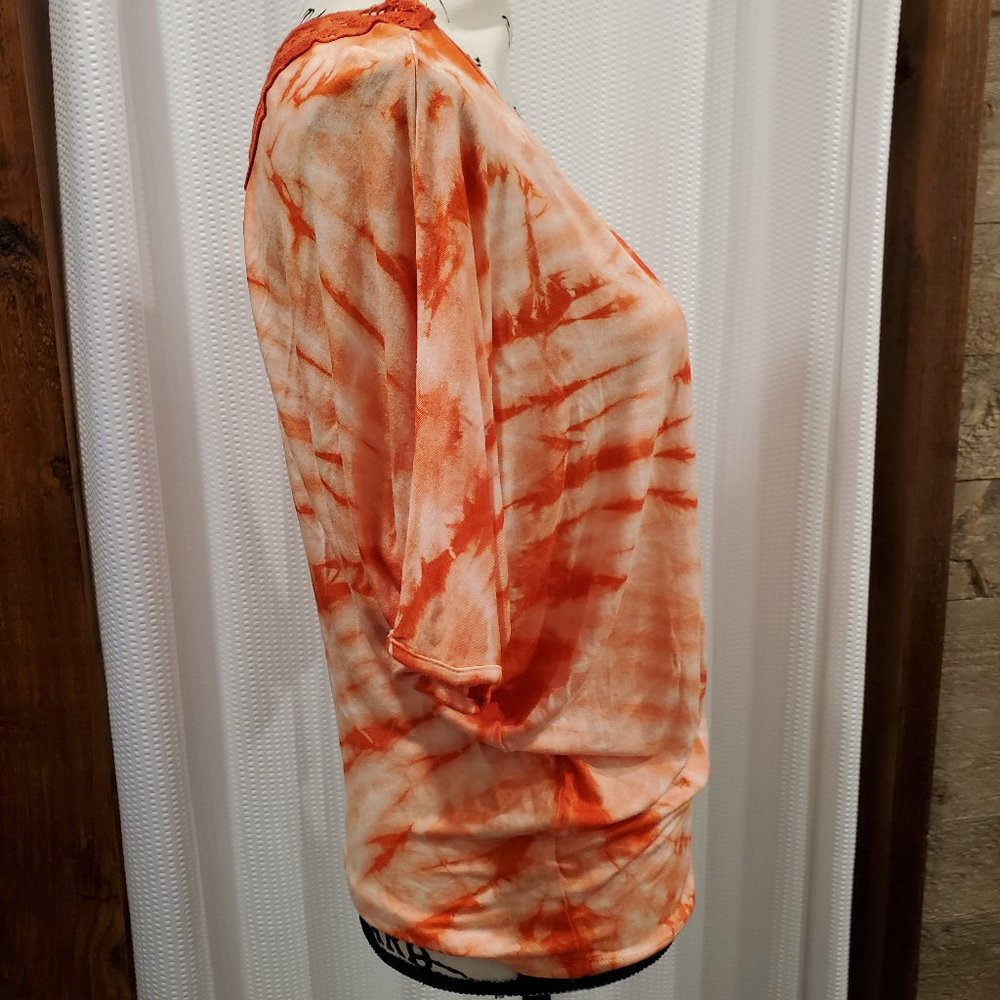 Olivia V-Neck Tie Dye Crochet Top Medium Stretch Soft USA Made Boho Blouse - Picture 3 of 11
